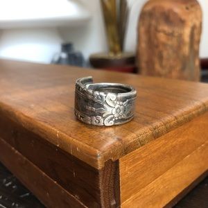 Silver Spoon Ring with Floral Detail Size 7.5